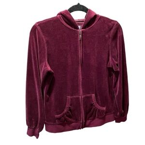 Velour Zip-Up Hoodie‎ in Burgundy